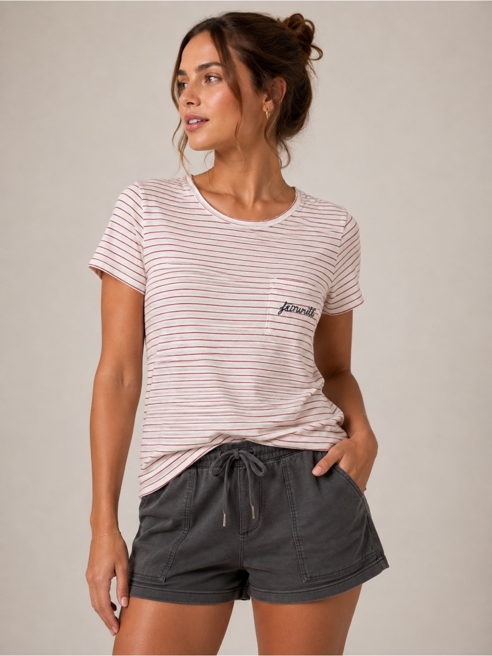 Club Monaco Striped “Favorite” Pocket Tee